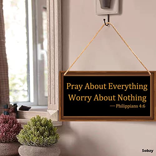 Pray About Everything Worry About Nothing Wooden Wall Sign - Farmhouse Style Bible Verse Home Decor - Christian Inspirational Sign for Living Room, Bedroom, Office - 5.9x11.8 Inch Rustic Wood Plaque