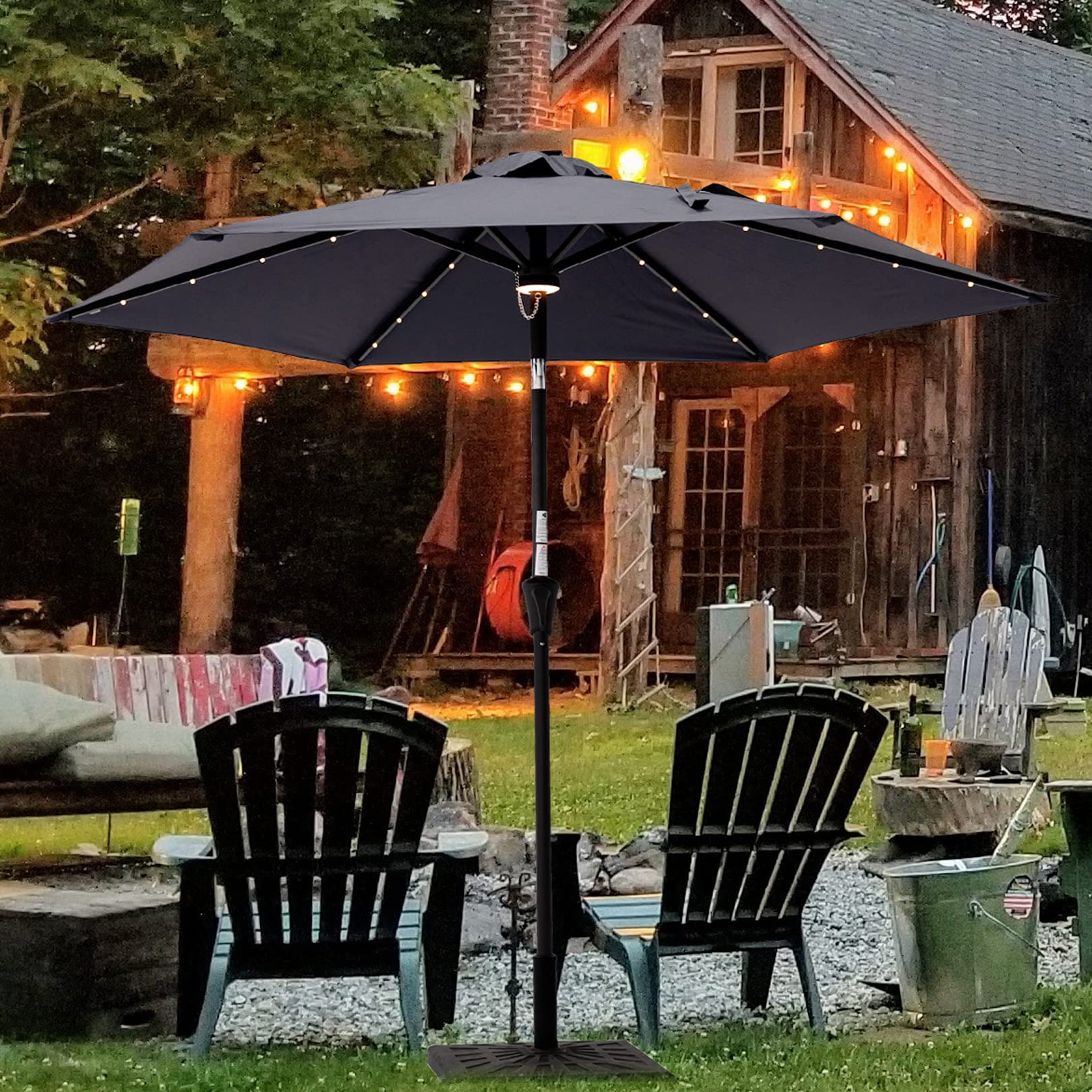 C-Hopetree 7.5 ft Solar LED Patio Umbrella with Tilt Function - Waterproof Outdoor Market Umbrella for Garden, Poolside, and Backyard Relaxation