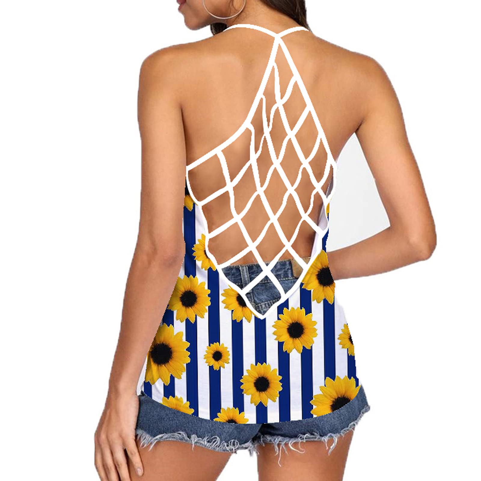 Women's Mesh Tank Tops - Sexy Halter Camisole & Cute Sleeveless Tee with Summer Sunflower Print | Perfect for Beach Outfits, Yoga Wear & Summer Fashion