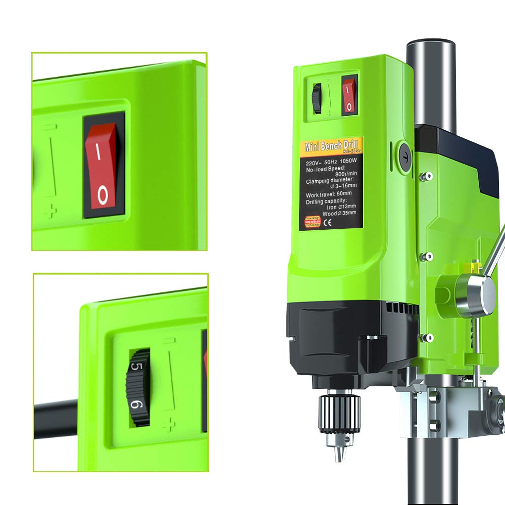 1050W Mini Electric Bench Drill Stand with 3-16mm Chuck - Precision Drilling Machine for Woodworking, Metalworking & DIY Projects - Perfect for Home Workshops, Garage & Professional Use