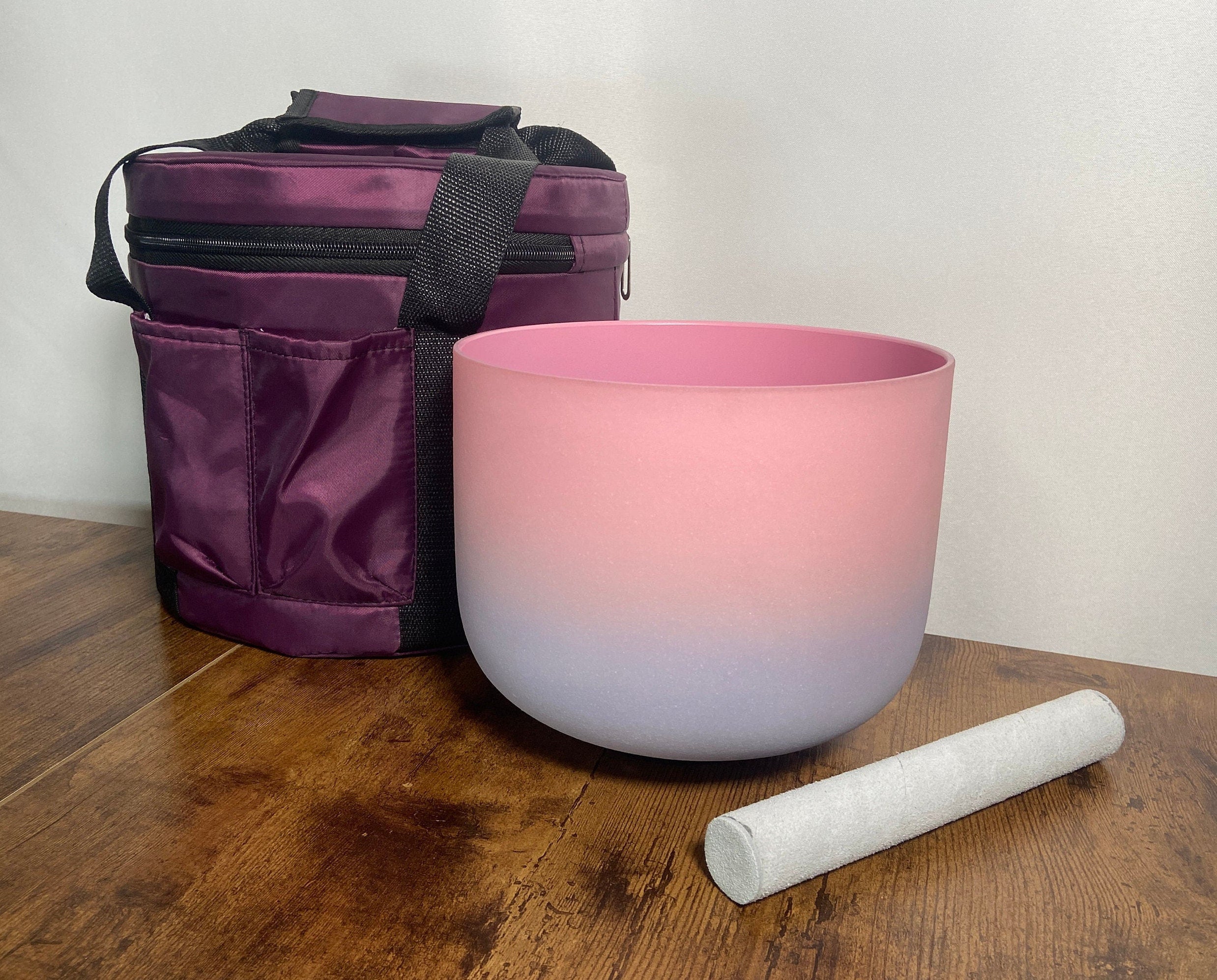 432Hz Pink Aura Quartz Crystal Singing Bowl Set with Padded Carry Case - 99% Pure Quartz Meditation Bowl in Purple & Pink - Perfect Gift for Women, Yoga, Sound Healing & Relaxation Therapy