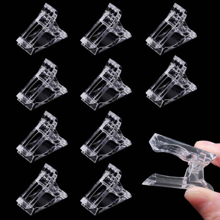 10Pcs Clear Transparent Nail Clips for Polygel - Quick Building Nail Forms, UV LED Builder Clamps for Nail Extensions & Manicure - Perfect for Salon, Home DIY Nail Art & Professional Use