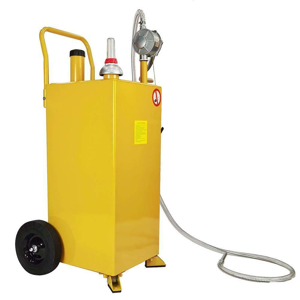 30-Gallon Portable Oil Transfer Tank with Pump & Wheels - Diesel Fuel Storage Container for ATV, Car, Mowers & Tractors - Heavy Duty Gas Caddy for Workshop, Farm & Construction Sites - Yellow