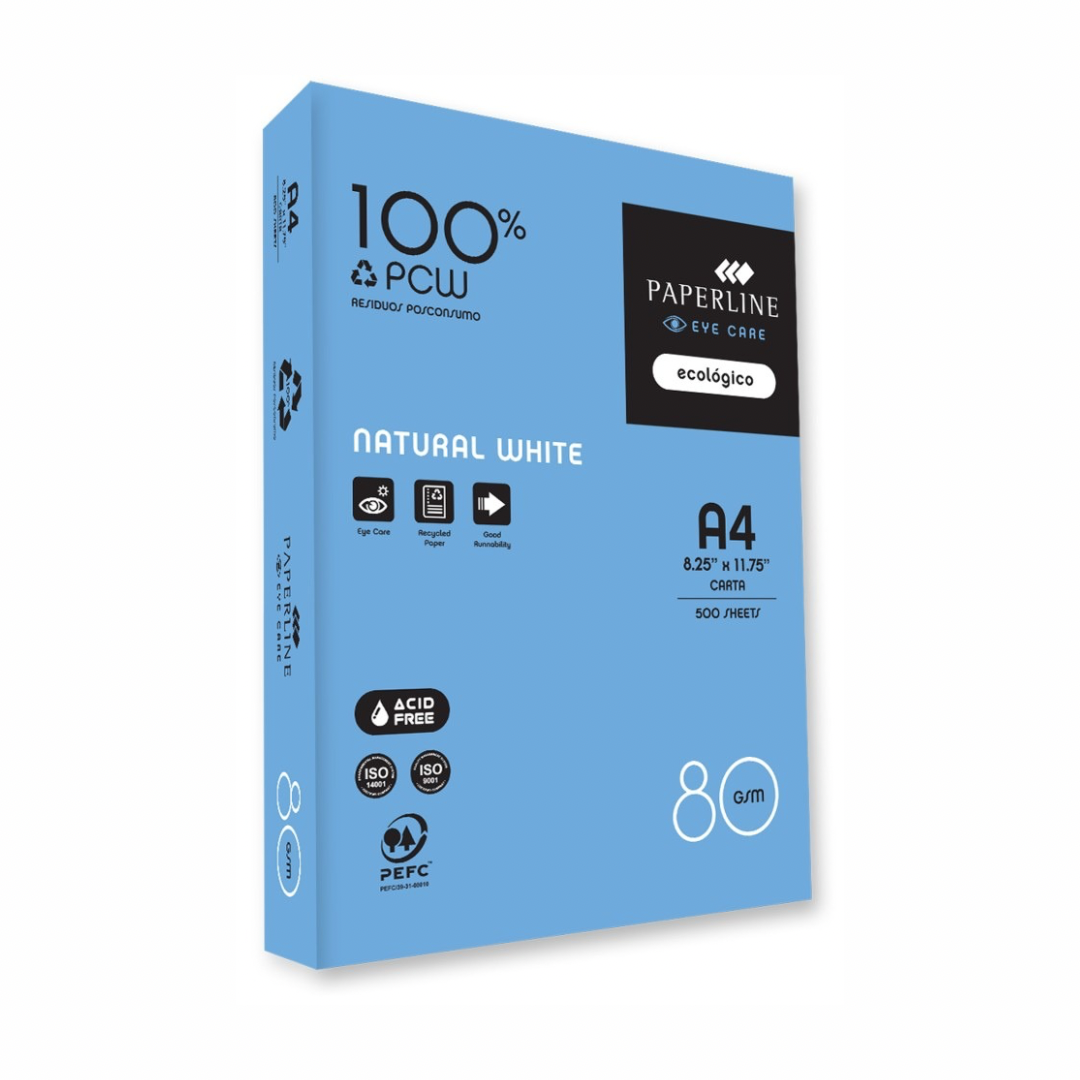Premium Paperline 100% Recycled A4 Copy Paper - 80gsm, White, 500 Sheets per Ream (5 Reams/Box) - Eco-Friendly Office & School Supplies for Printing, Copying & Note-Taking