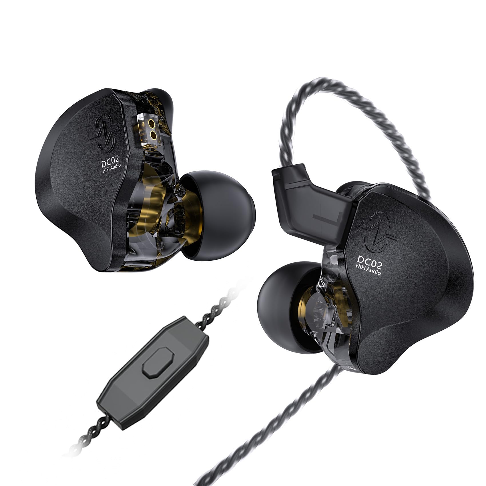 CCZ DC02 Wired Gaming Earbuds with Microphone - Dual Magnetic Circuit IEM Earphones, Stereo Sound Noise Cancelling In-Ear Monitors with Detachable Cable for PC, Mobile & Console Gaming (Black) - Perfect for Competitive Gamers & Music Lovers