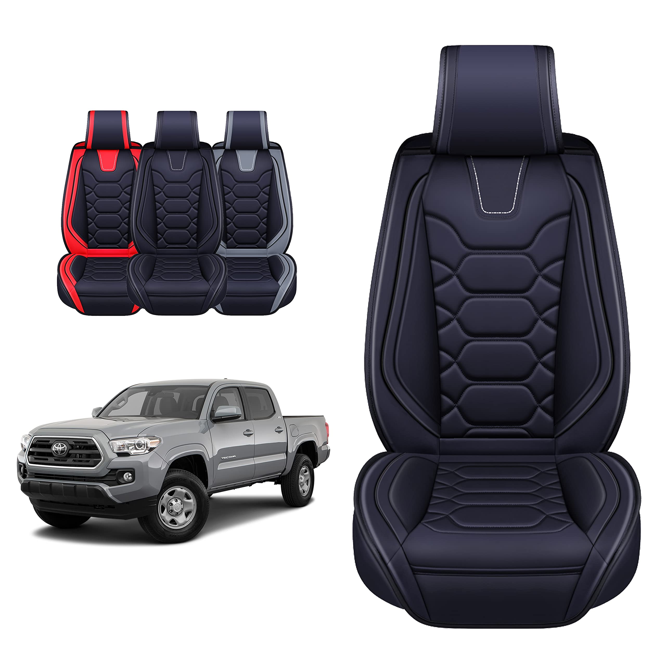 Premium OASIS AUTO Custom Fit Seat Covers for 2005-2025 Toyota Tacoma - Front Seat (TA-04, Black) | Durable Protection for Off-Road Adventures & Daily Commutes