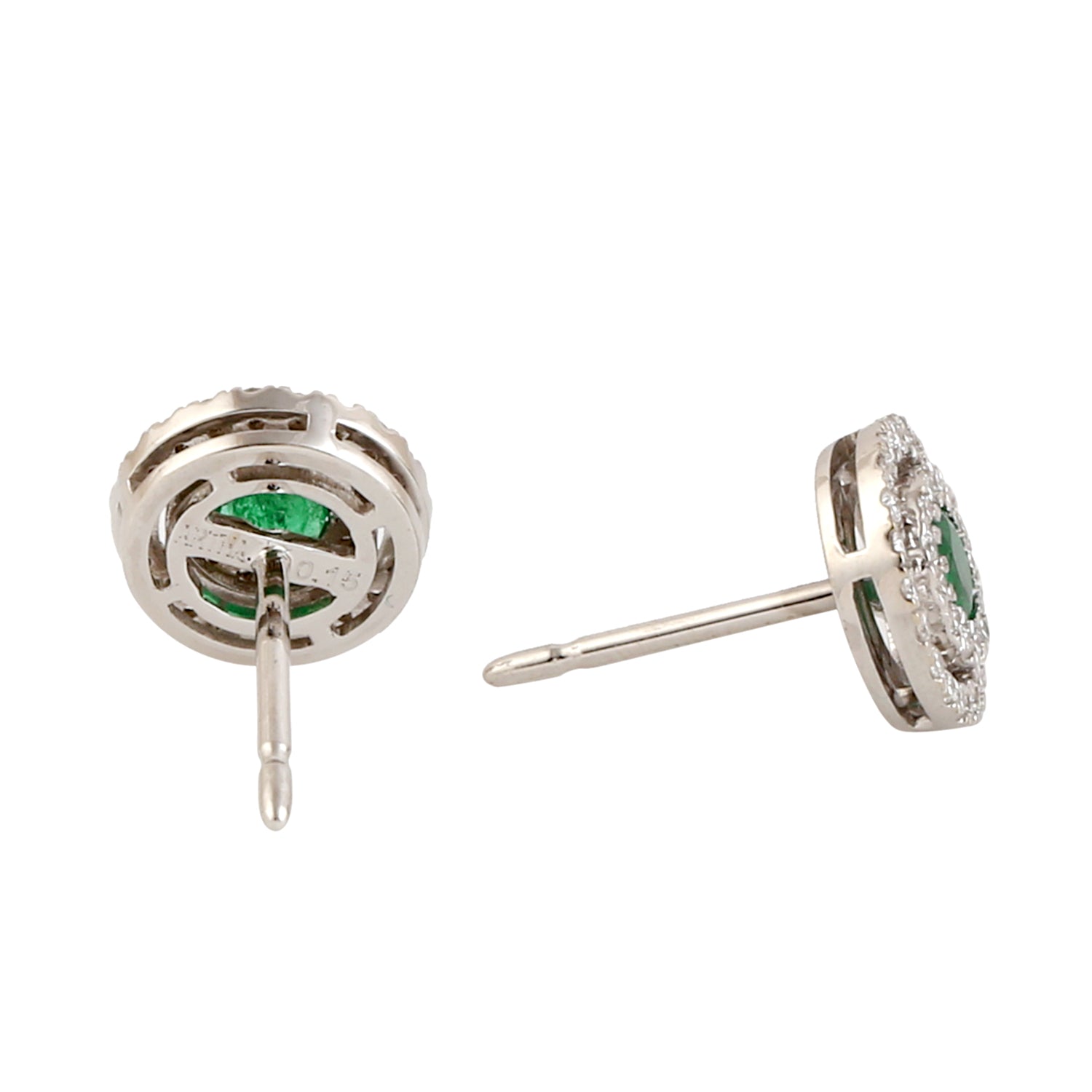 18K White Gold Emerald Pave Diamond Double Halo Stud Earrings - Elegant Jewelry for Weddings, Parties & Special Occasions