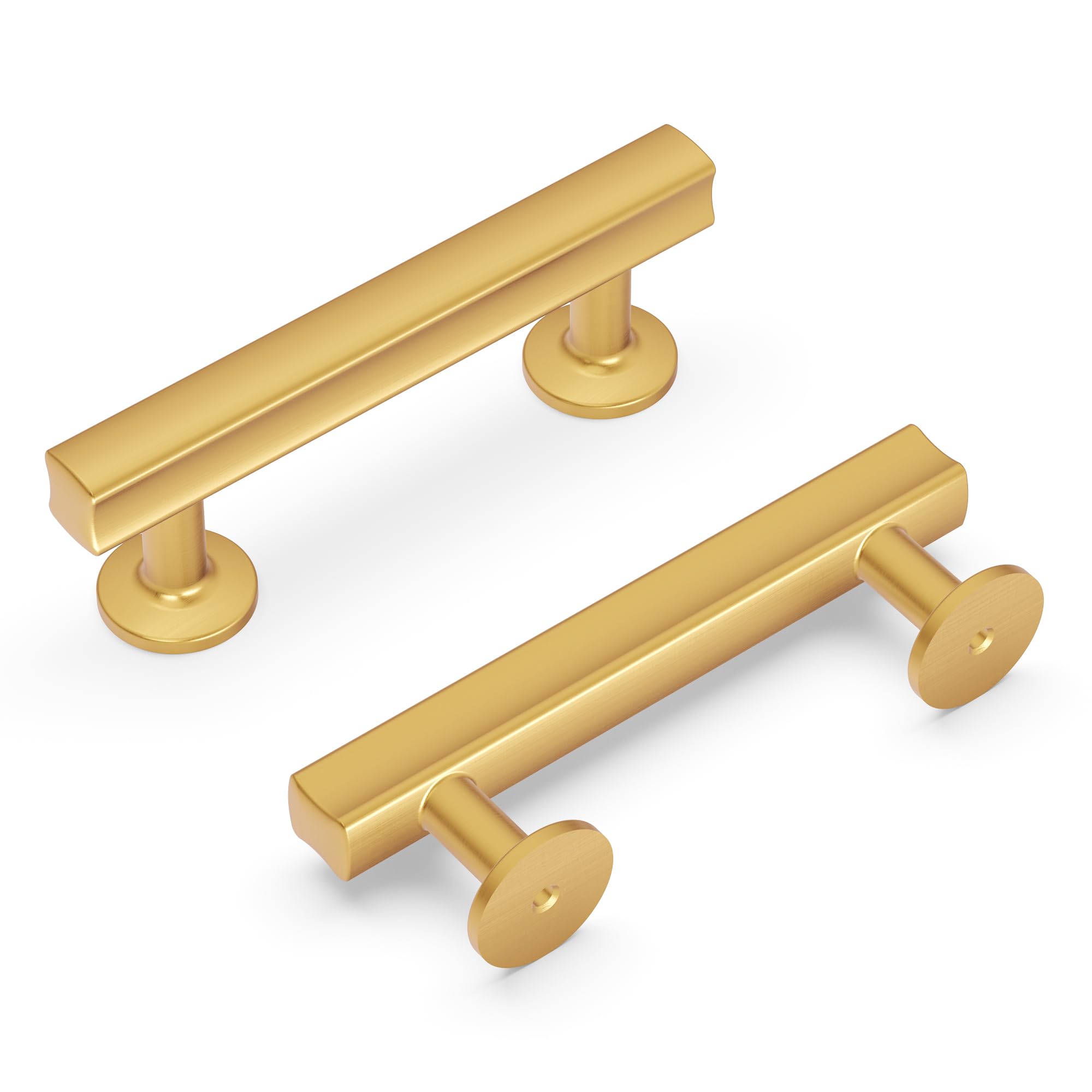Premium Hickory Hardware 1-Pack Solid Core Kitchen Cabinet Pulls - Luxury Brushed Golden Brass Handles for Cabinets, Doors & Dressers - 3