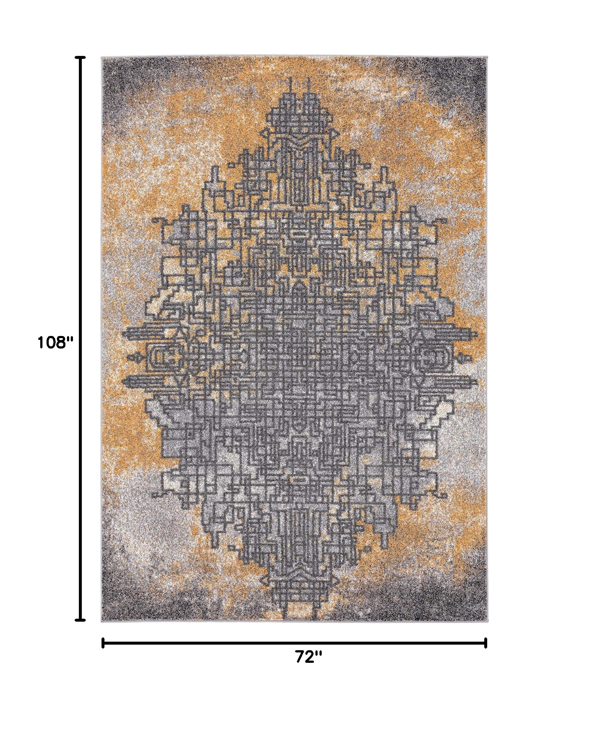 Abani Grey & Yellow Abstract Area Rug 6' x 9' - Modern Contemporary Accent Rug for Living Room, Bedroom & Office - Laguna Collection Soft Non-Slip Floor Carpet