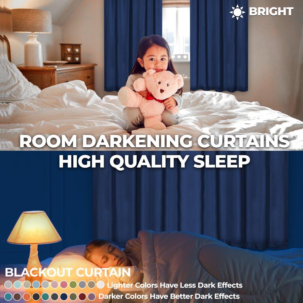 Machine Washable Blackout Curtains 42 Inch - Solid Color Room Darkening Window Treatment for Bedroom, Nursery & Home Theater - Noise Reducing & Energy Efficient