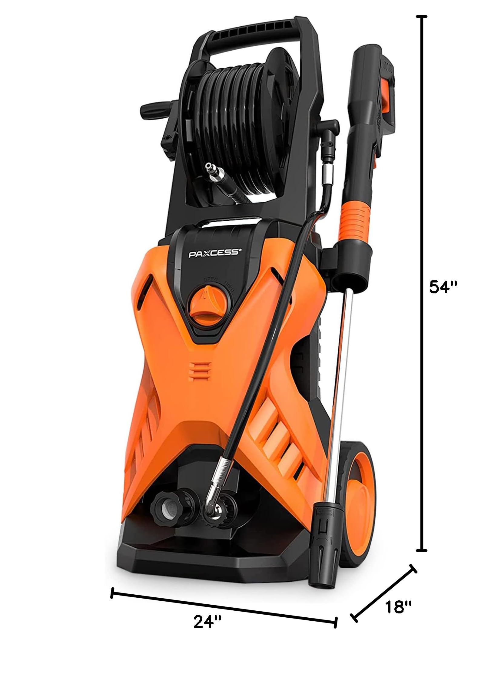 PAXCESS 3000 PSI 1800W Electric Pressure Washer with Adjustable Nozzle, Hose Reel & Wheels - Ideal for Car Washing, Patio Cleaning, Deck Maintenance & Driveway Power Washing | Home & Outdoor Cleaning Solution