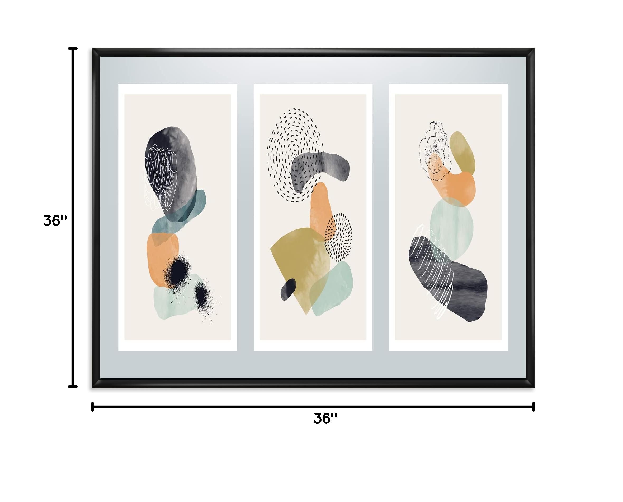 DesignQ Minimalist Organic Shapes Framed Canvas Wall Art Print - Modern Home Decor for Living Room, Bedroom & Office