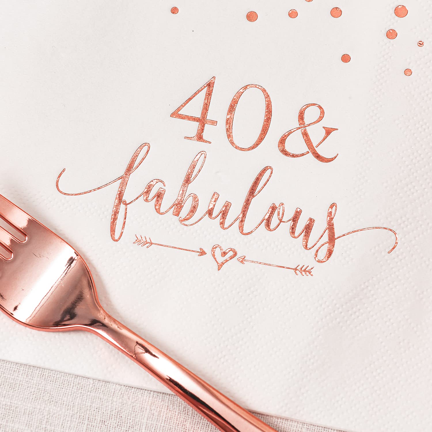 40th Birthday Party Decorations - Rose Gold Foil Disposable Tableware Set (24-Piece) with 9