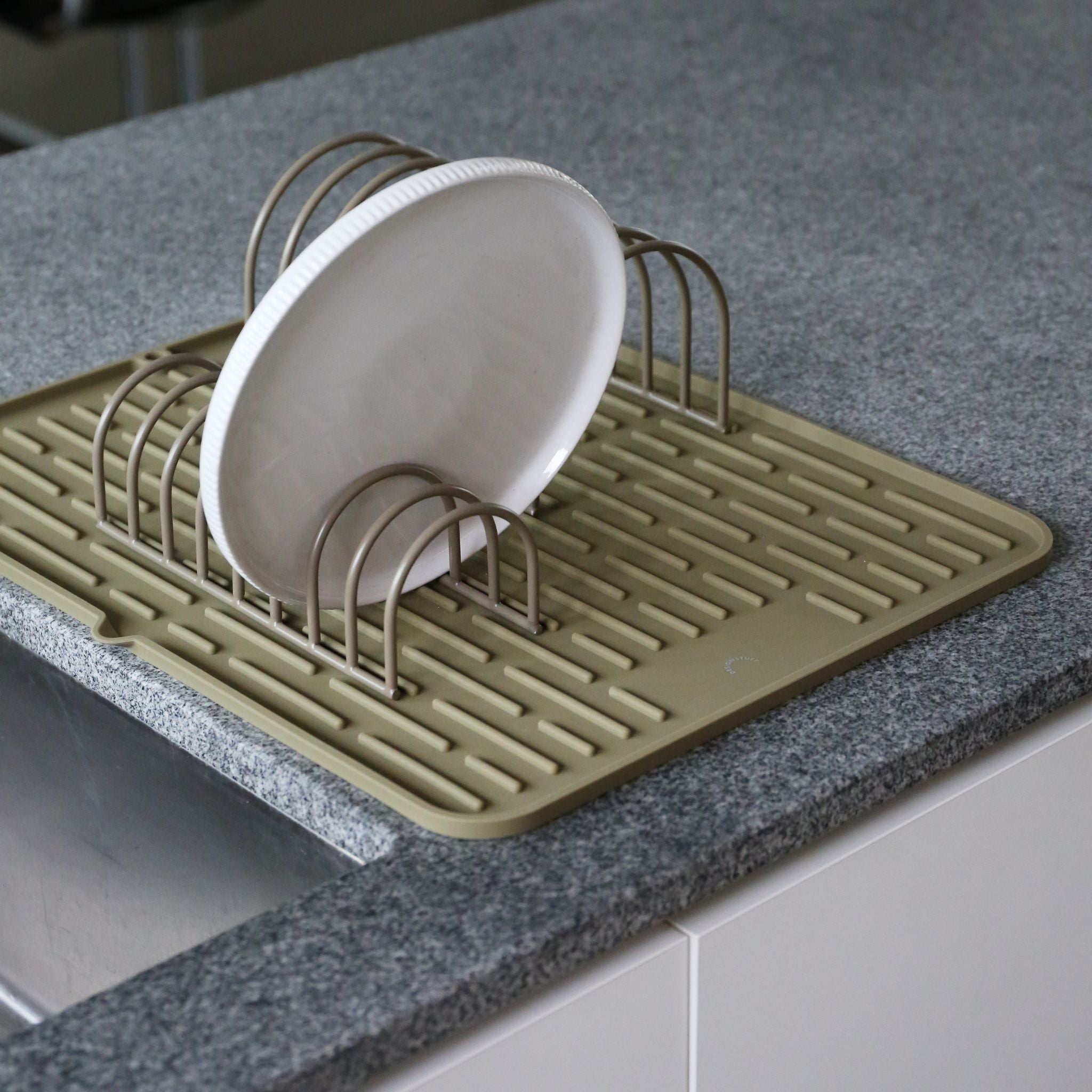 Foldable Silicone Drying Mat with Drainage Holes - Extra Large Dish Drying Rack for Kitchen Counter, Sink, or Camping - Khaki Color (19.7