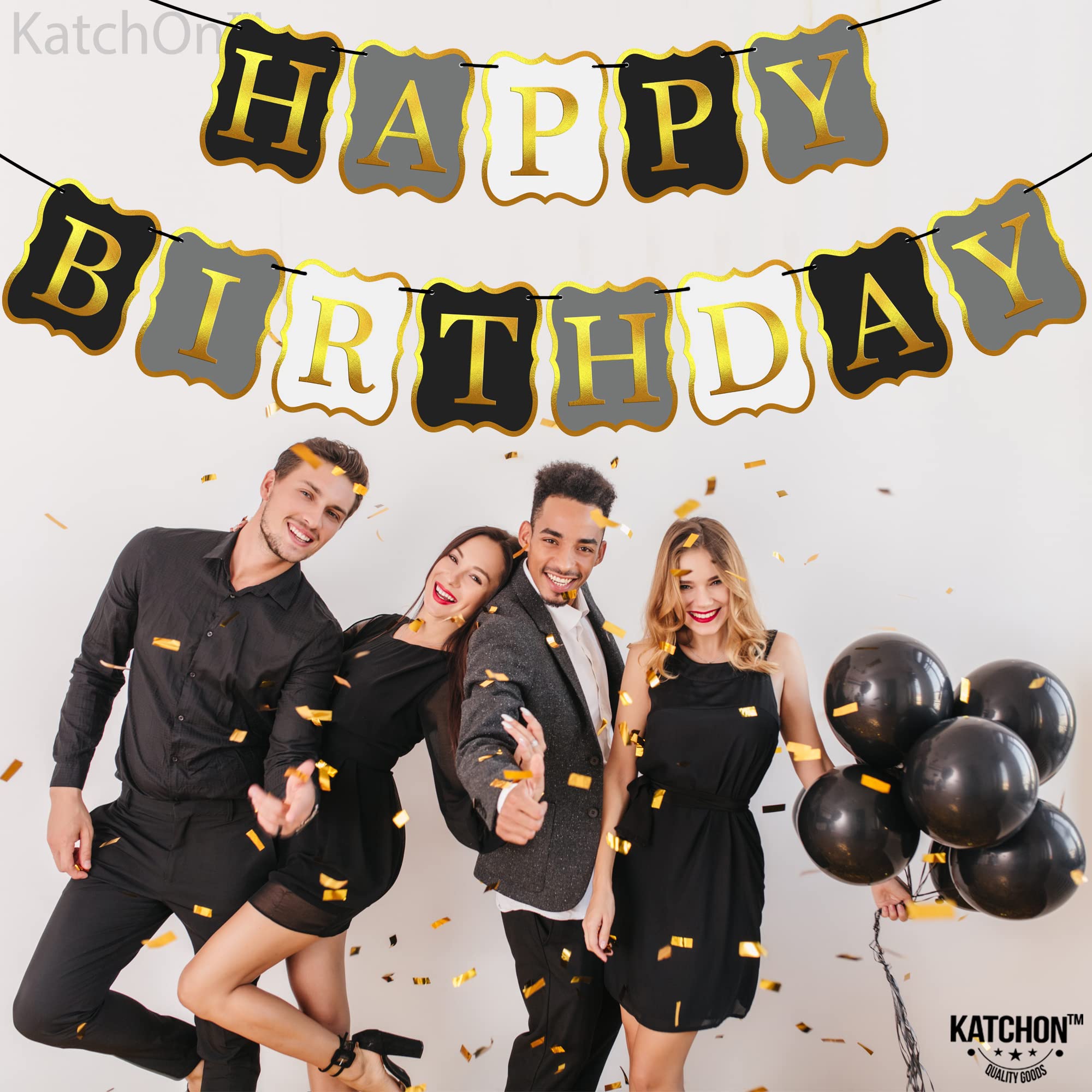 KatchOn 10ft Black & Gold Happy Birthday Banner - Premium Party Backdrop Sign for Birthday Decorations | Perfect for Indoor & Outdoor Celebrations, Photo Booths, and Festive Events