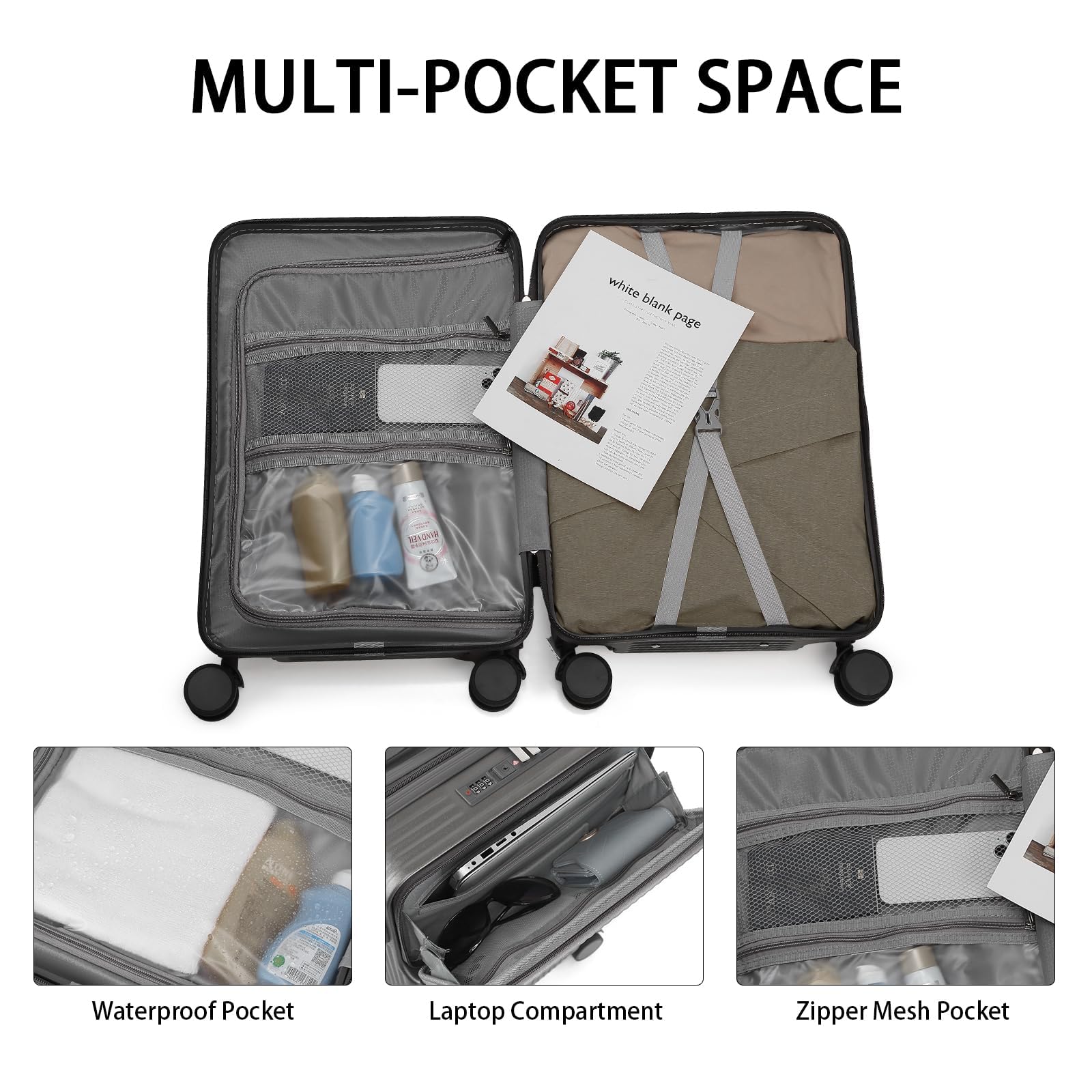 TSA-Approved Expandable Hardside Carry-On Luggage with 360° Spinner Wheels - Airline Compliant Suitcase for Business & Vacation Travel (Grey)