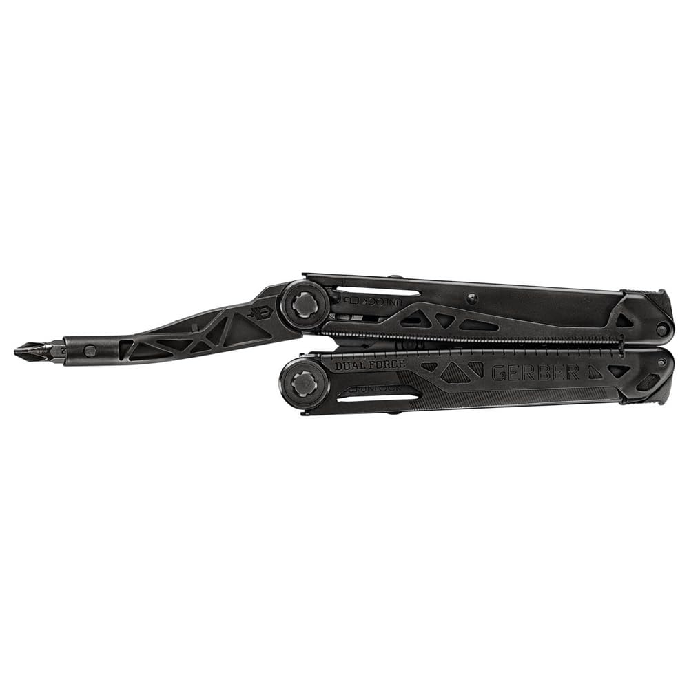 Gerber Gear Dual-Force Multitool - Heavy Duty Black Multi-Tool with Center Axis Driver, Blunt Nose Pliers, Saw & Wire Cutters - Perfect for Camping, Hiking, Survival & DIY Projects