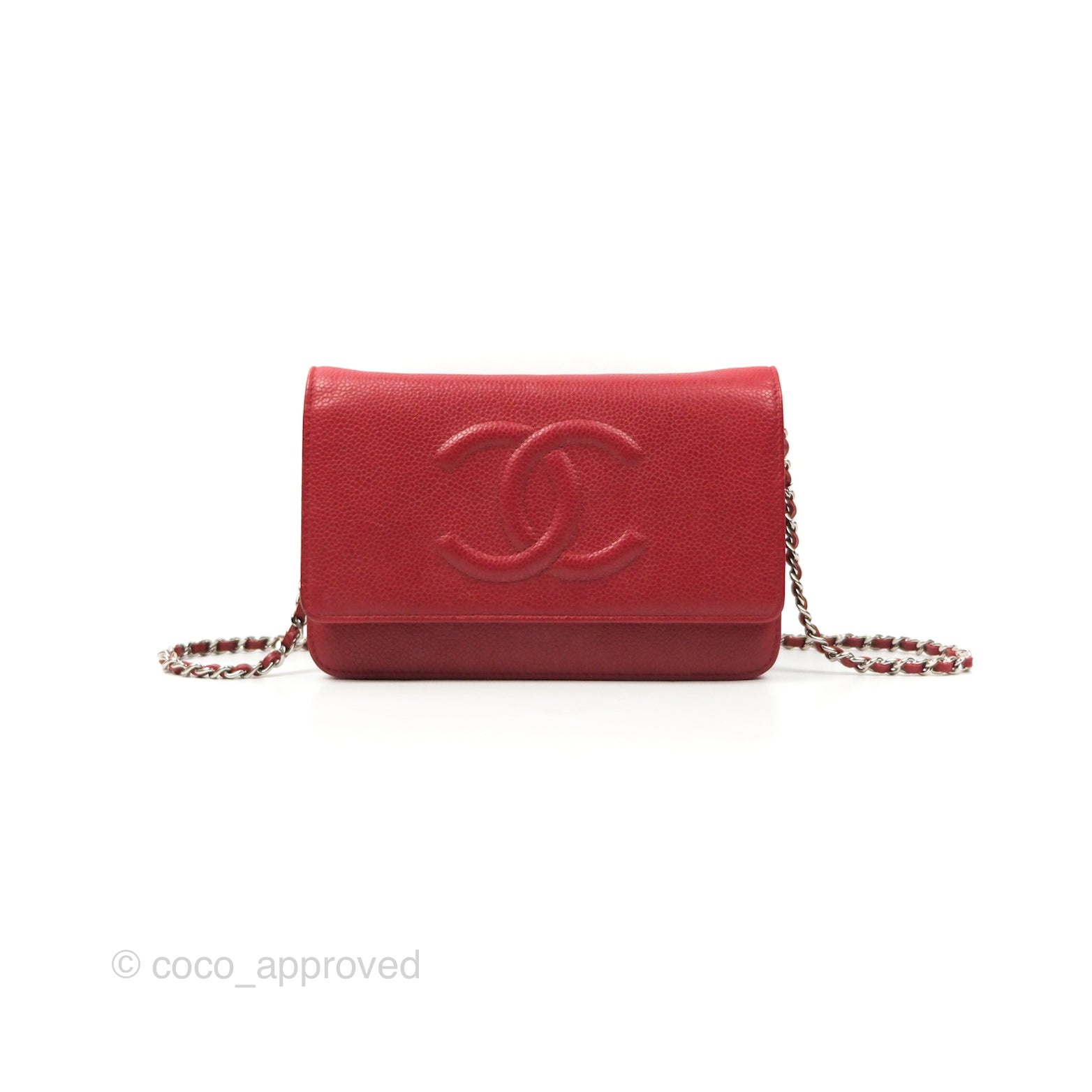Chanel CC Wallet On Chain WOC Crossbody Bag - Red Caviar Leather with Silver Hardware | Perfect for Evening Events, Parties & Date Nights