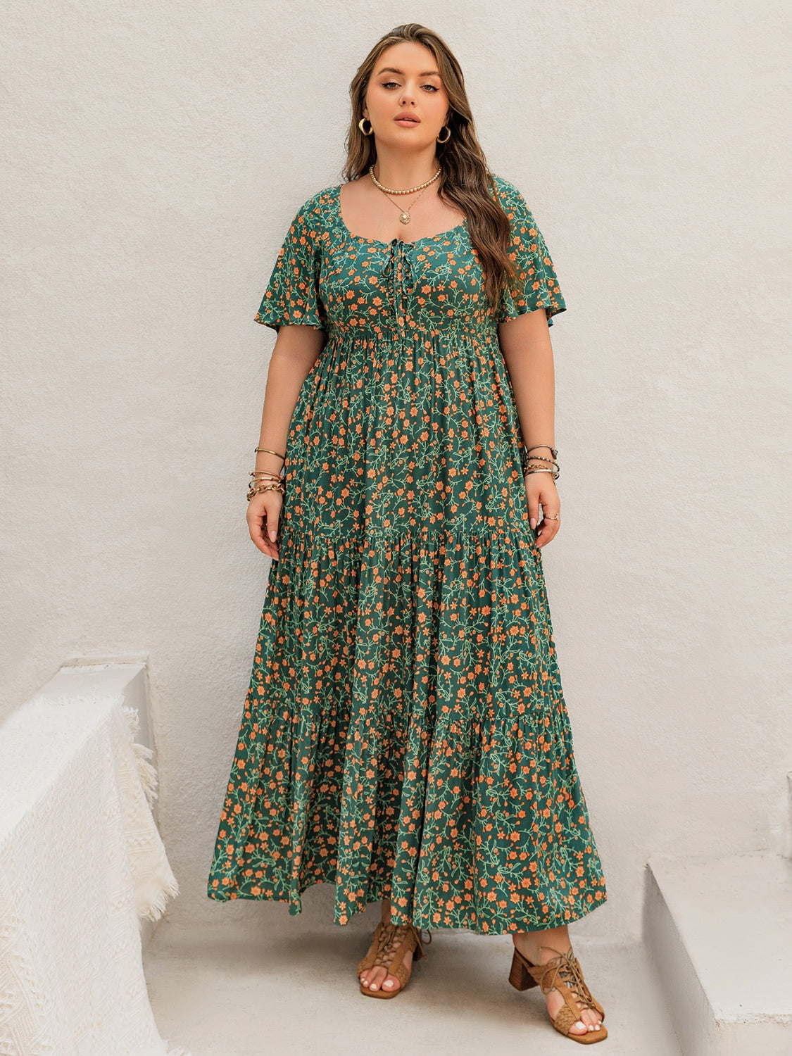 Plus Size Dark Green Floral Summer Maxi Dress for Women - Elegant Boho Long Dress with Pockets - Perfect for Beach Vacations, Weddings & Date Nights