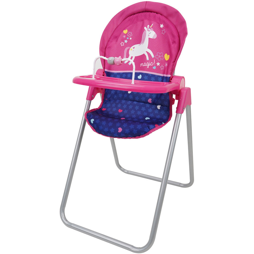 Interactive 509 Unicorn Doll High Chair with Detachable Toy Bar - Perfect for Toddler Playtime, Pretend Feeding & Imaginative Play