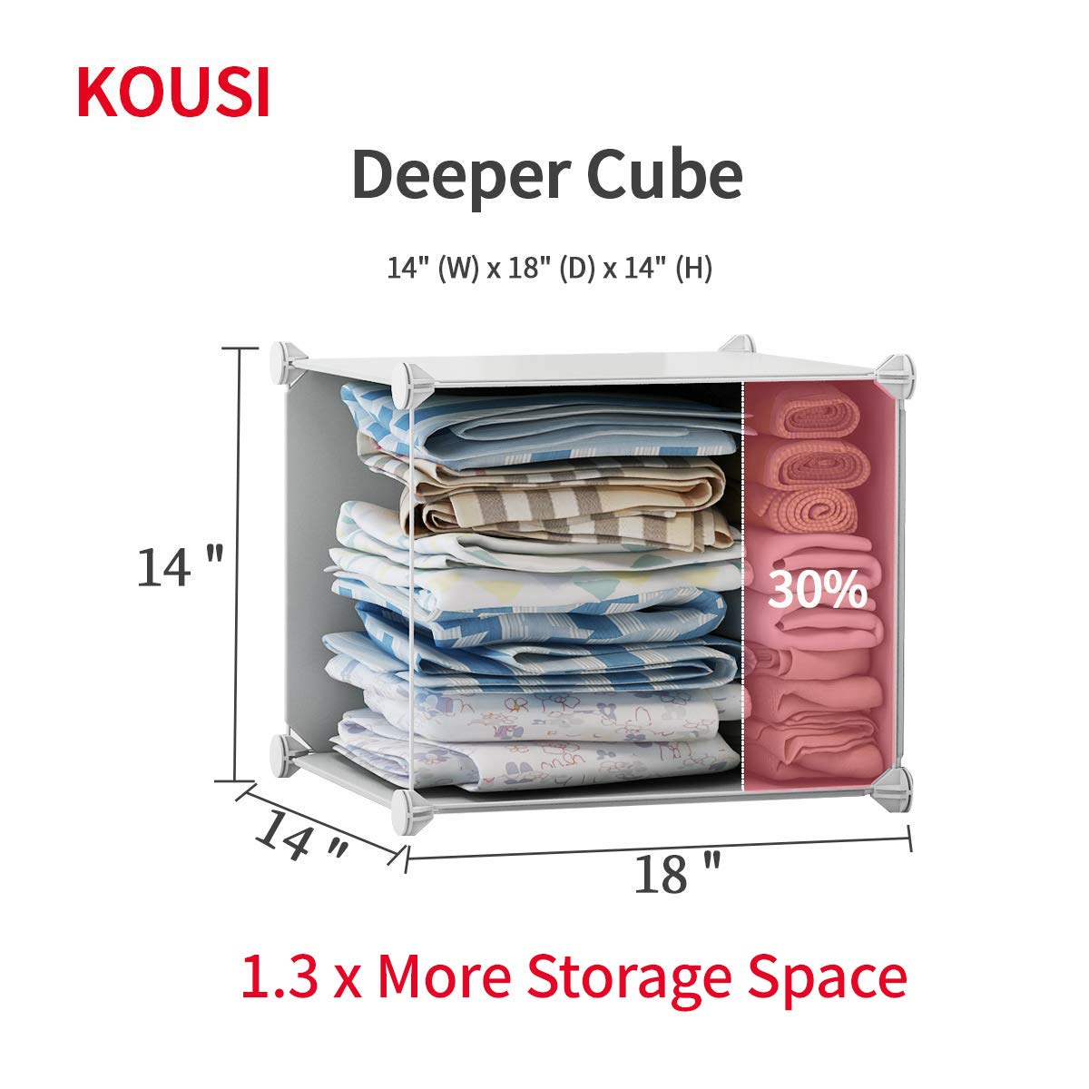 KOUSI Large Cube Storage Organizer - 14x18 Inch Depth (20 Cubes) for Closet, Dresser, Shelving & Toy Organization | White Storage Cabinet for Bedroom, Nursery & Playroom