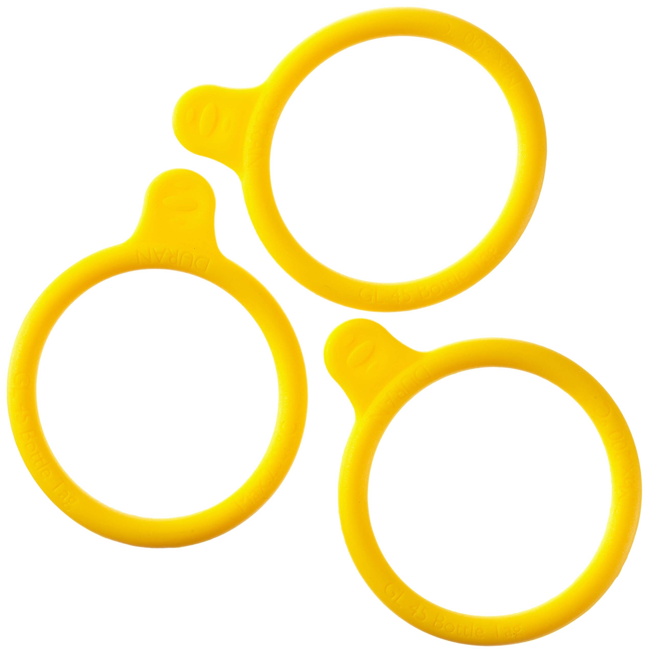 DURAN 292432834 Silicone Bottle Tags for GL 45 Media Bottles - Yellow (Pack of 20) - Ideal for Lab Organization & Sample Identification