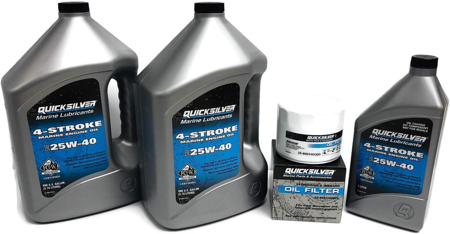 **Mercruiser 496 Mag/HO 2001-2017 8.1L V8 Quicksilver Performance 25W40 Synthetic Blend Oil Change Kit with Oil Filter 866340Q03 – Perfect for Marine Engine Maintenance & Boat Performance Upgrades**