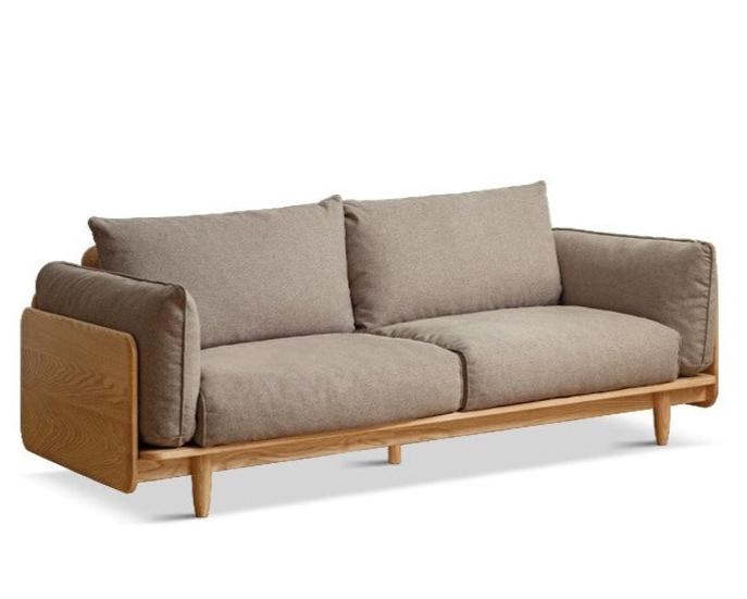 94.8x36.2x31.8 inch / 241x92x81 cm / Natural wood color / Rice three-seater (imitation cotton and linen smoke chestnut brown