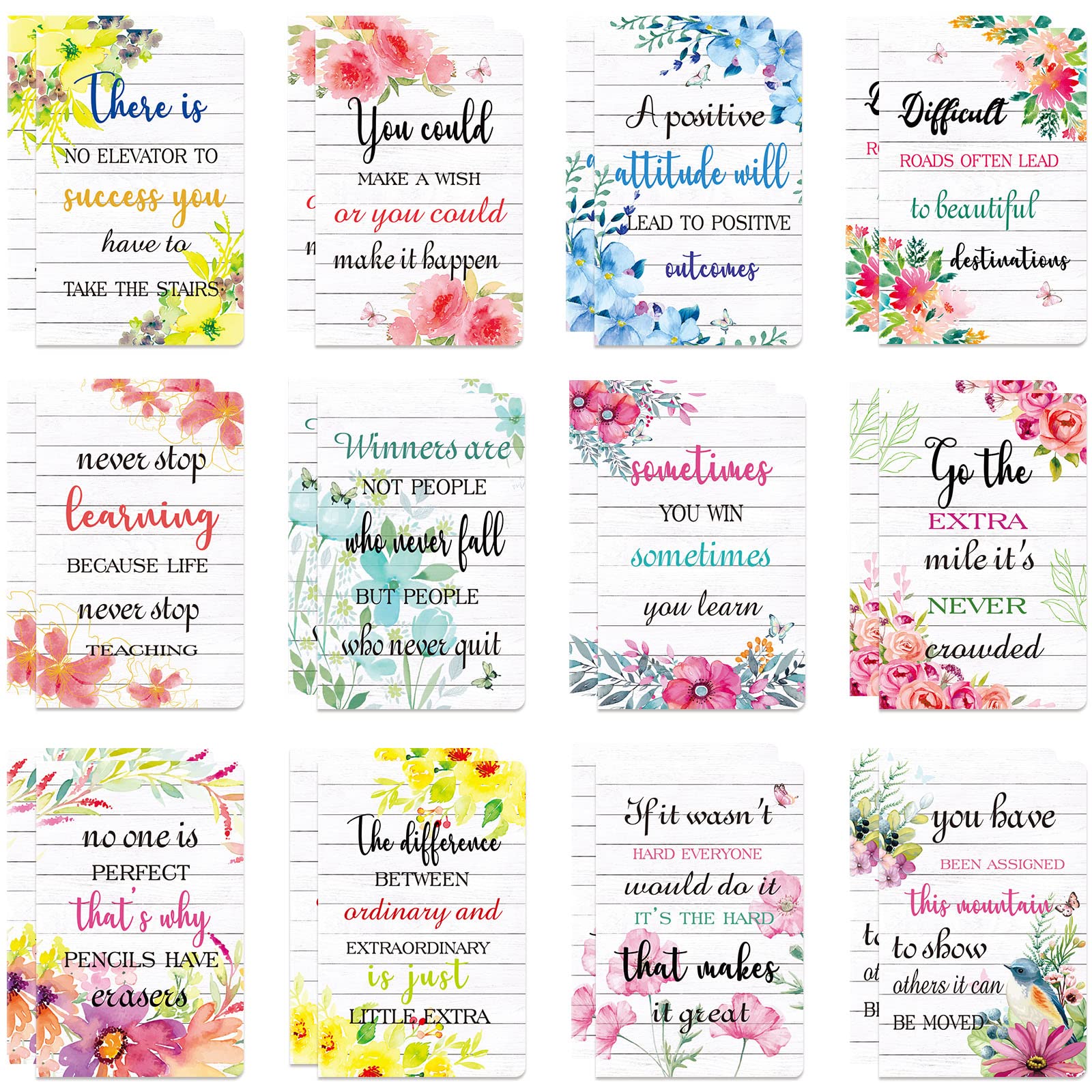 Outus 24 Pack Mini Motivational Notebooks - Inspirational Pocket Notepads for School, Office & Travel - Small Journal with 12 Floral Designs - Perfect Gift & Daily Encouragement Supplies
