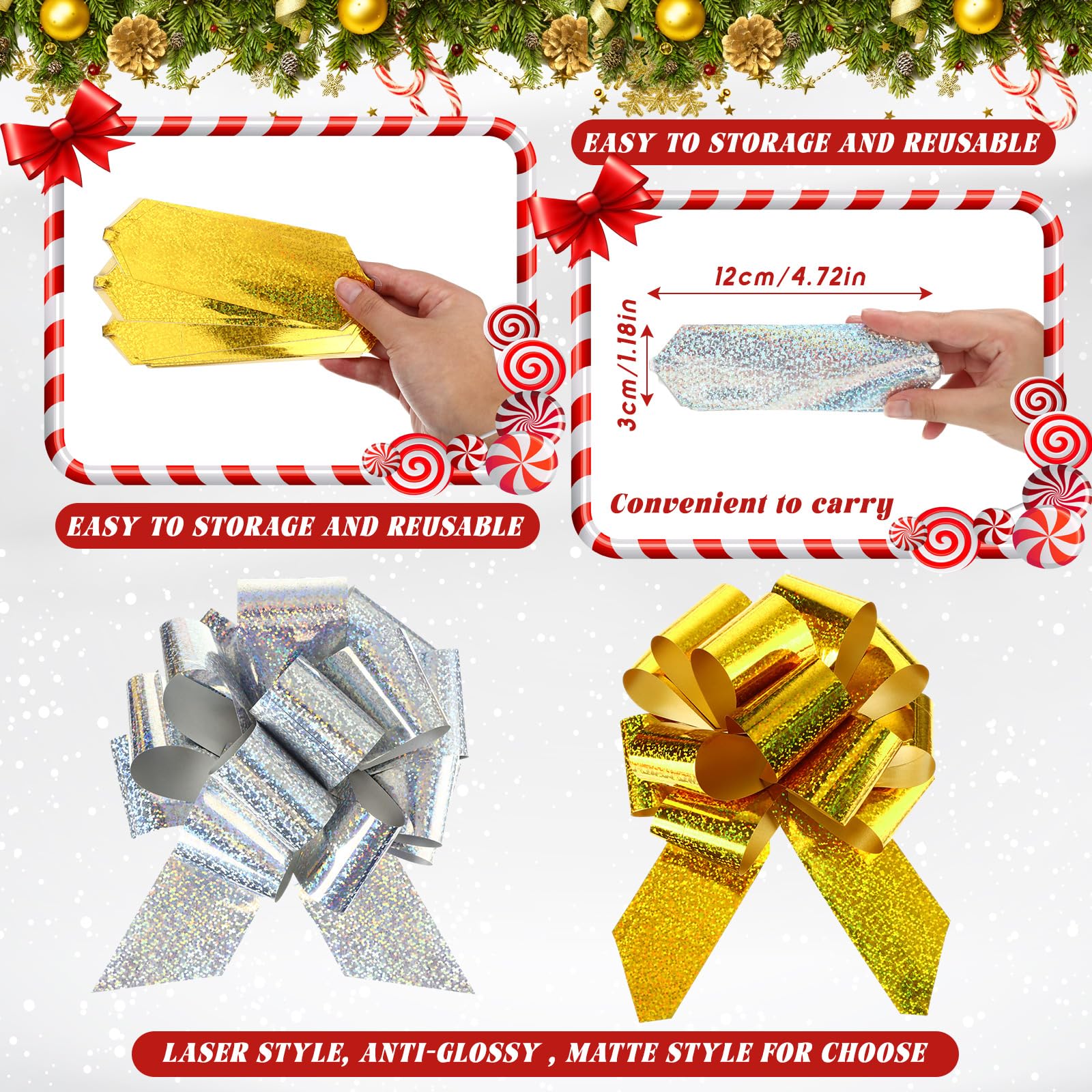 Christmas Pull Bows 48pcs - Gold & Silver Gift Wrapping Decor for Holidays