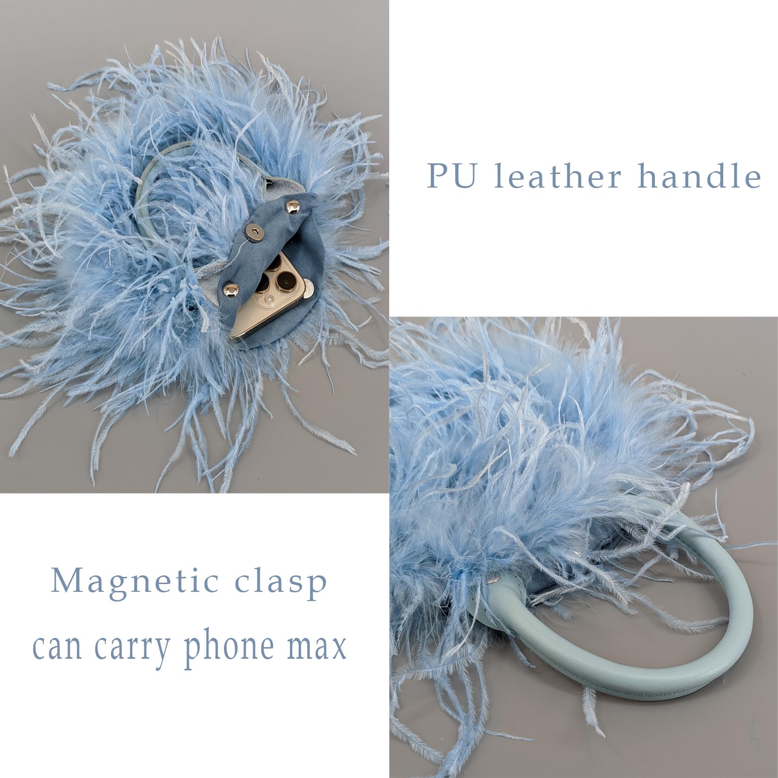 LVCOMEFF Women's Ostrich Feather Evening Clutch - Elegant Mini Purse for Wedding, Party, Prom & Banquet (Haze Blue) | Perfect for Formal Events, Date Nights & Special Occasions