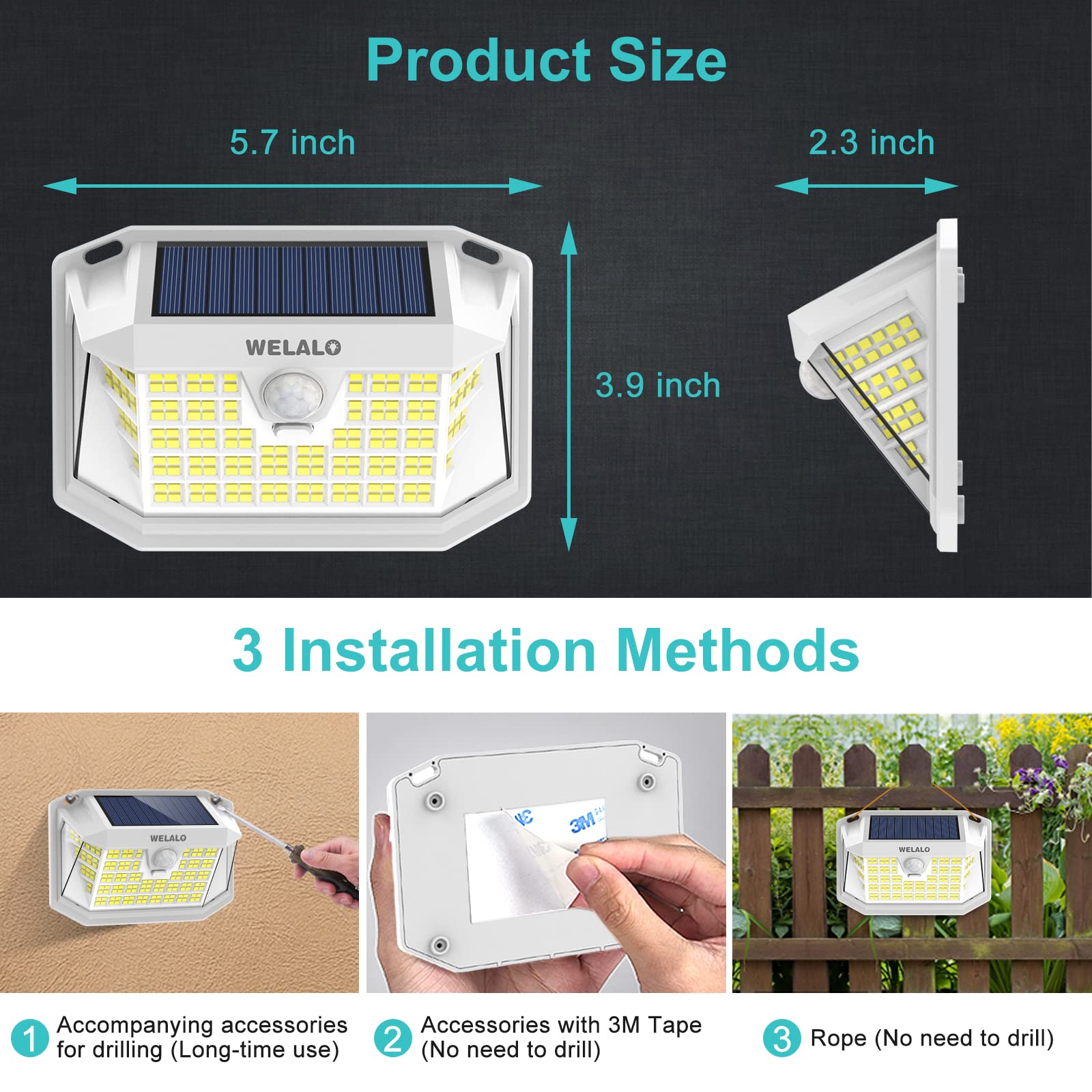 Solar Motion Sensor Lights Outdoor, 4 Pack with 188 LEDs - 270° Wide Angle Lighting, IP65 Waterproof Solar Powered Security Lights for Fence, Porch, Yard, Patio (White) - Perfect for Nighttime Safety and Energy-Efficient Outdoor Illumination