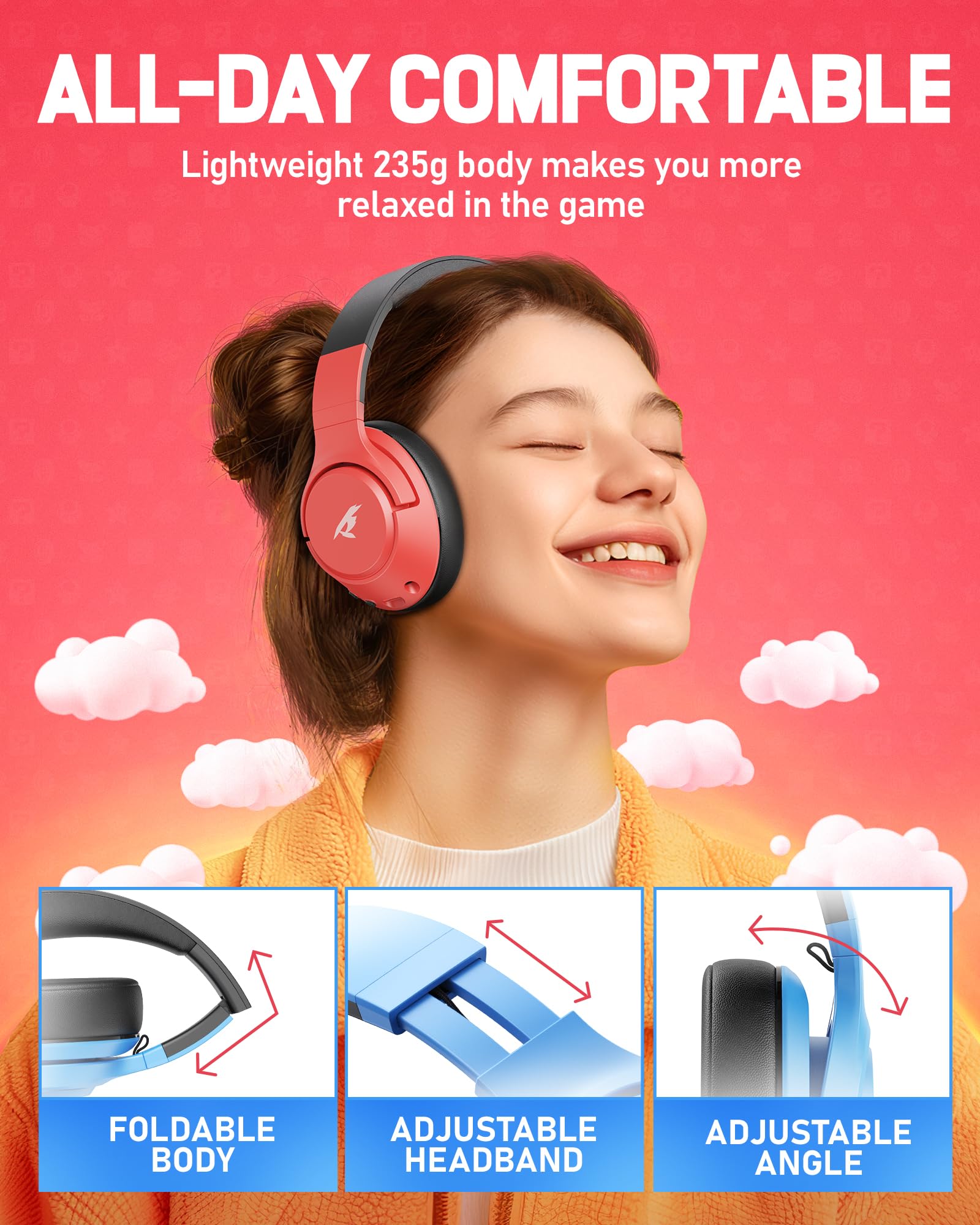 2.4Ghz Wireless Gaming Headset for Nintendo Switch OLED/Lite - Bluetooth 5.4 Headphones with Noise Cancelling Mic, 40Hr Battery, USB-C for PS5/PS4/PC/Mac - Perfect for Gaming, Streaming & Online Meetings