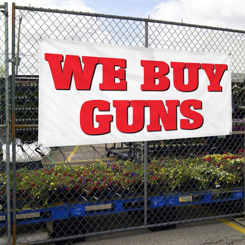 Custom Vinyl Banner - Durable Weatherproof Business Sign for Outdoor Use (48x96 Inches, White, 8 Grommets) - Perfect for Gun Shops, Industrial Yards & Commercial Advertising