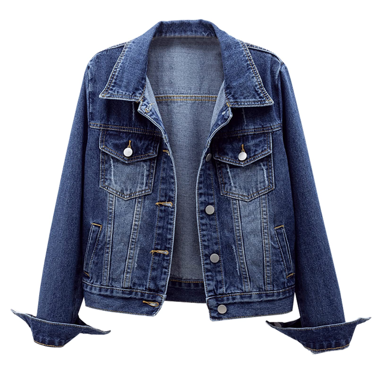 Ladyful Women's Distressed Ripped Denim Jacket - Casual Bride Jean Coat with Pockets | Perfect for Weddings, Dates & Everyday Wear