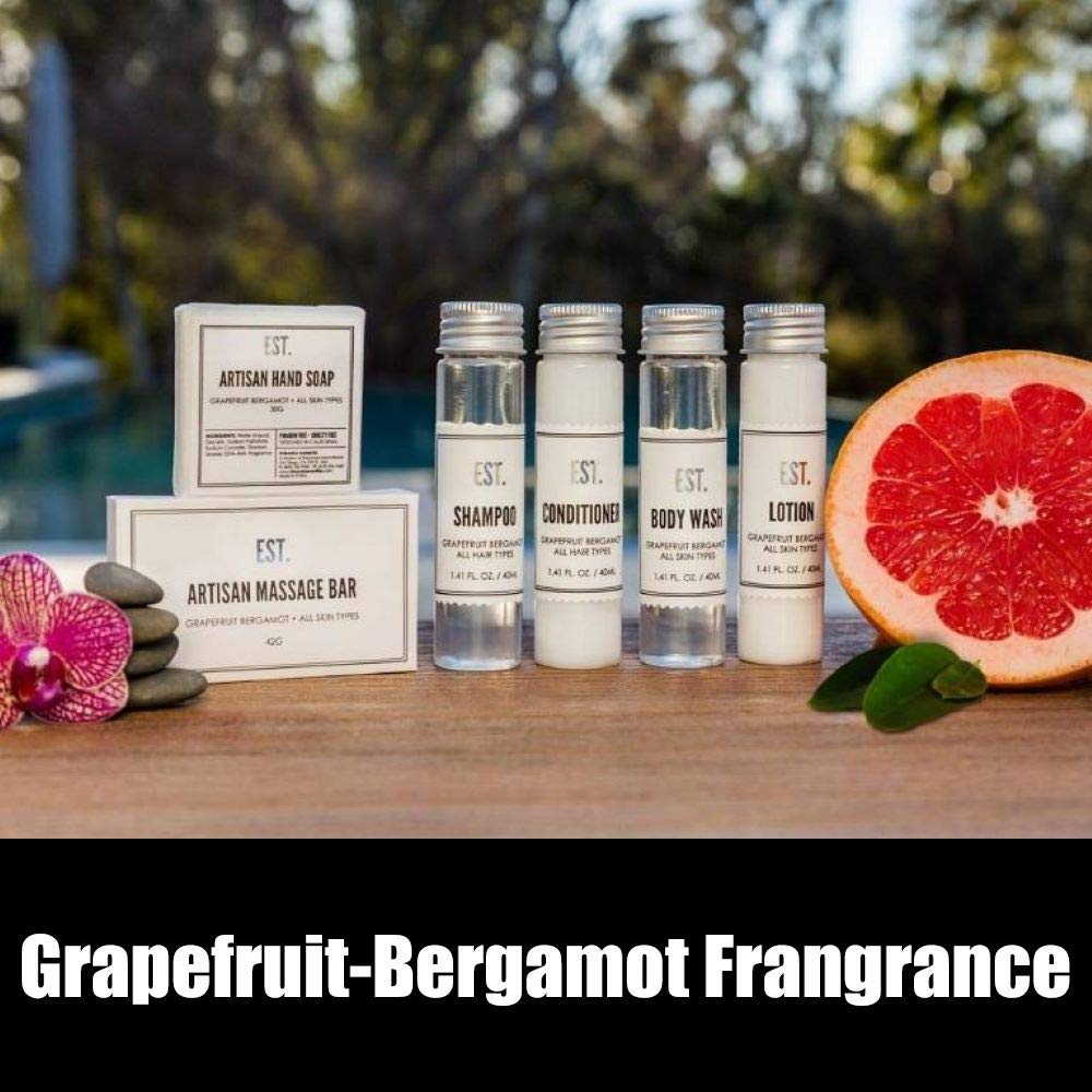 EST. Refreshing Grapefruit Bergamot Body Wash - Biodegradable & Recyclable Bottle with Screw Top (1.41oz/40ml, Pack of 288) - Perfect for Hotels, Gyms, Spas and Travel Toiletries