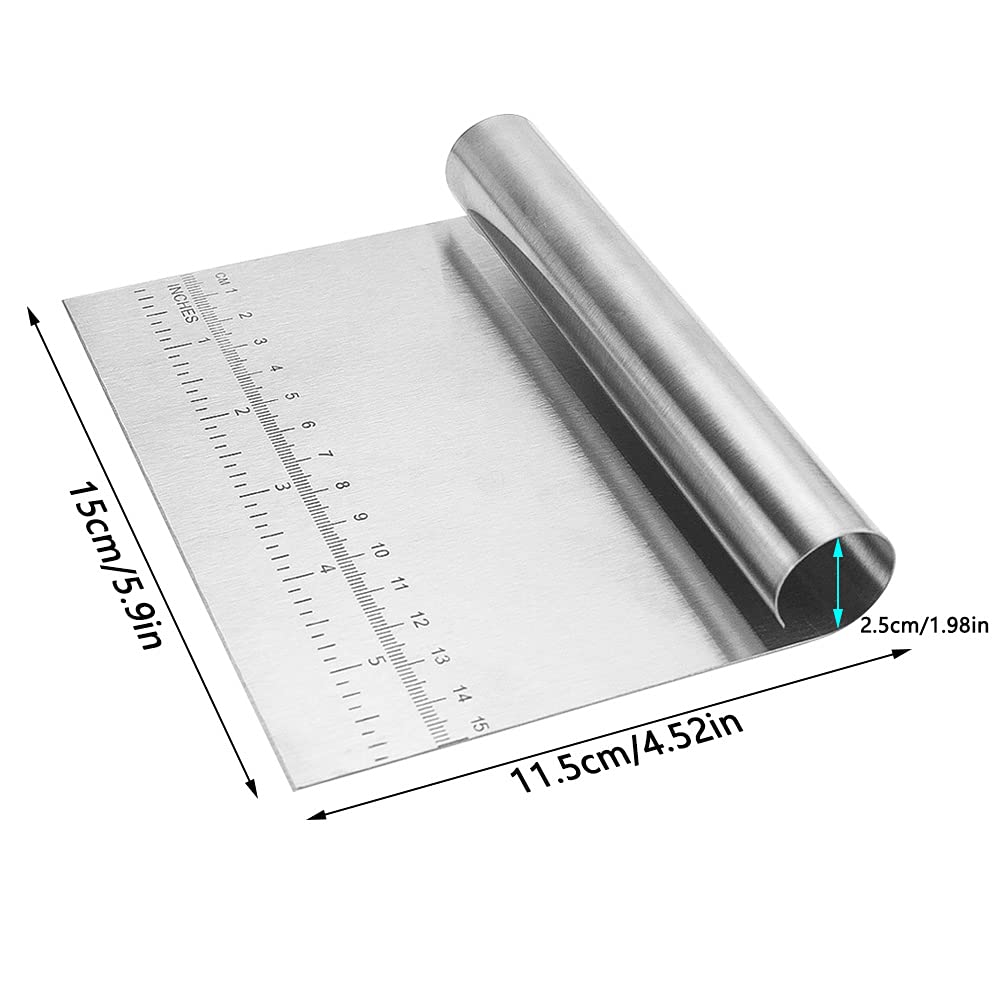 Graplan 2-Piece Stainless Steel Dough Scraper Set with Ergonomic Handle & Measuring Scale - Professional Bench Scraper for Baking Bread, Pastry & Cake Dough - Perfect for Home Bakers & Professionals - Ideal for Kneading, Cutting & Portioning Dough