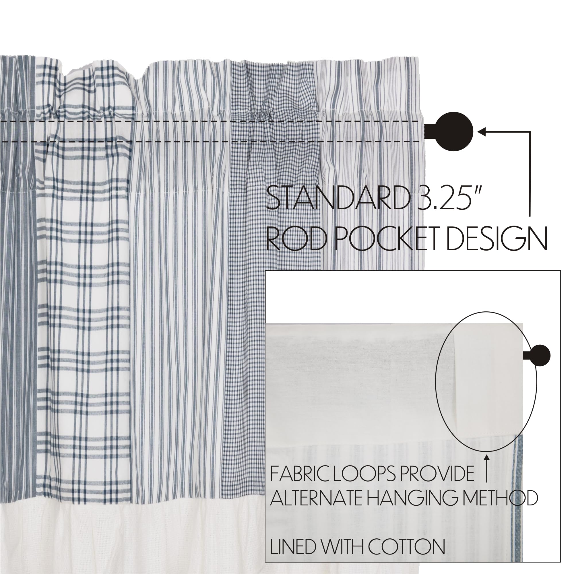 Sawyer Mill Blue Patchwork Farmhouse Kitchen Window Cotton Curtain Valance 19x60 - Rustic Country Style Home Decor for Kitchen, Living Room & Bedroom Windows