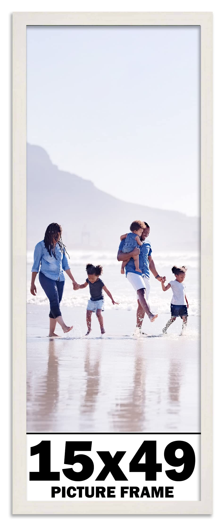 15x49 White Wash Wood Picture Frame - Modern Photo Frame with UV Acrylic Shatter Guard & Acid-Free Backing - Perfect for Family Photos, Wall Decor, Living Room, Bedroom, Office Display (No Mat Included)