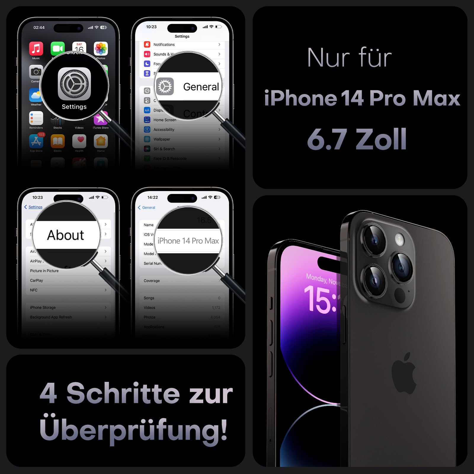 TOCOL 3 in 1 Magnetic Case for iPhone 14 Pro Max with 2 Tempered Glass Screen Protectors - Full Camera Protection, Shockproof & Scratch Resistant Magsafe Compatible Phone Cover (Black) - Perfect for Daily Use, Travel & Outdoor Activities