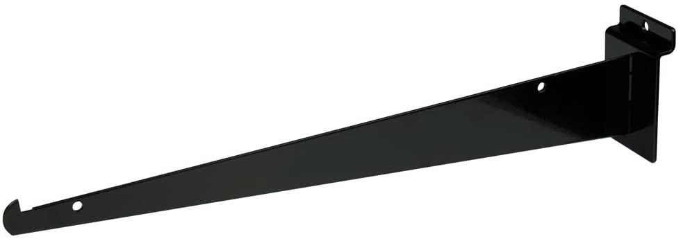 14 Pack Black Slatwall Shelf Brackets with Lip - Heavy Duty Metal Wall Shelving Supports for Retail Stores, Garages & Home Organization