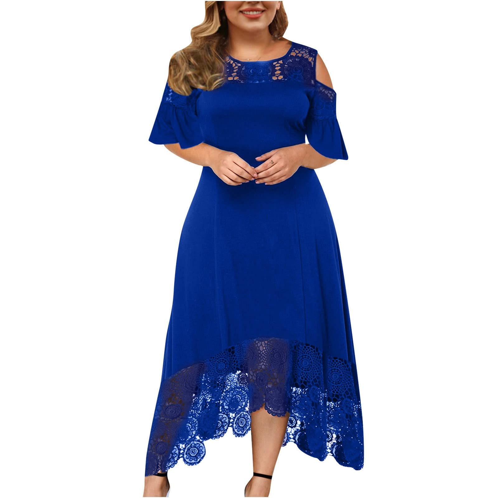 Sexy Plus Size Women's Summer Dress - Strapless Ruffle & Lace Short Sleeve Party Dress for Club, Beach, and Evening Events