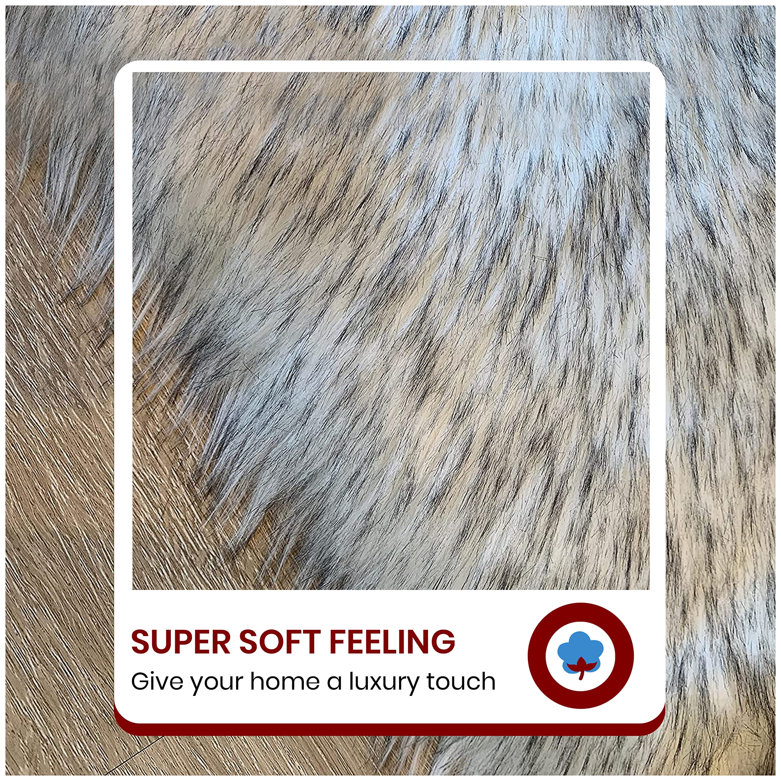 Premium Faux Sheepskin Fur Rug - Ultra Soft Fluffy Shag Area Rug for Bedroom, Living Room & Nursery | Non-Slip Home Decor Accent Rug in White with Black Tips (2'6