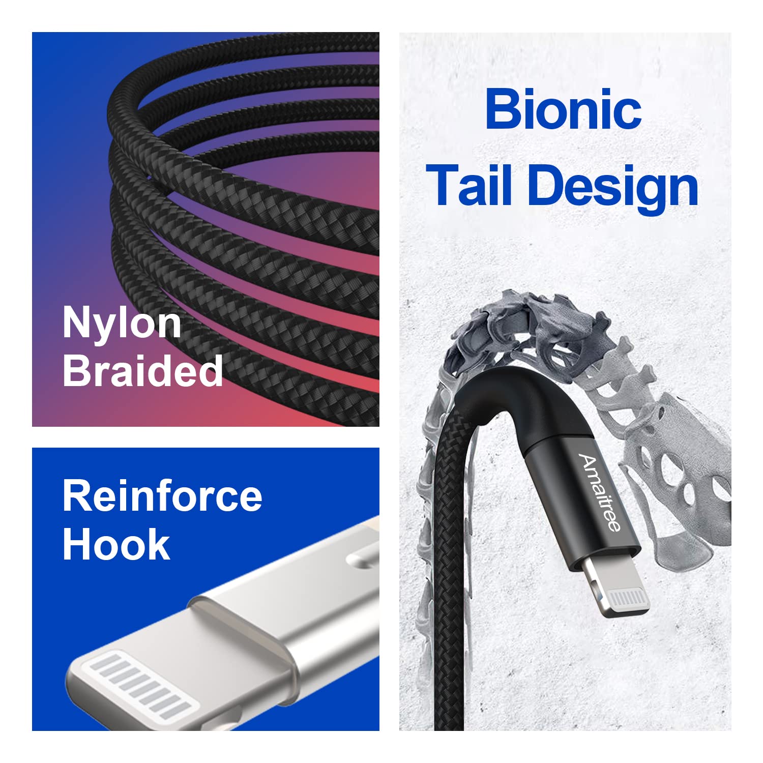 Apple MFi Certified USB C to Lightning Cable 4Ft (2-Pack) - 3A Fast Charging Braided Woven Cable for iPhone 14/13/12/11/XS/XR/8 - Durable Type-C Charger for Car Play, Home & Office Use - Black