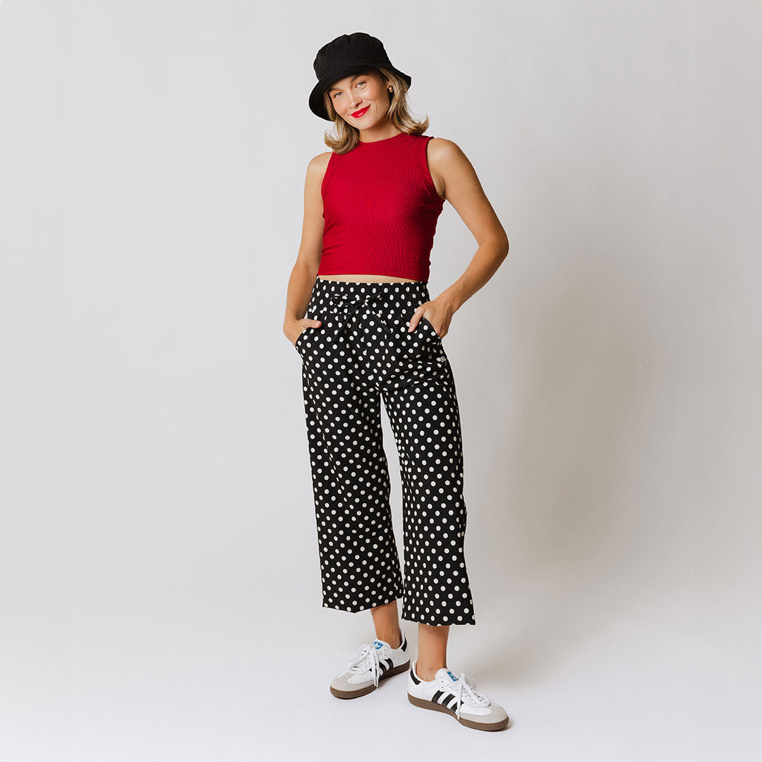 Audrey Wide Leg Pants for Women - Black Polka Dot High Waisted Palazzo Trousers | Office Wear, Casual Outfits & Summer Fashion