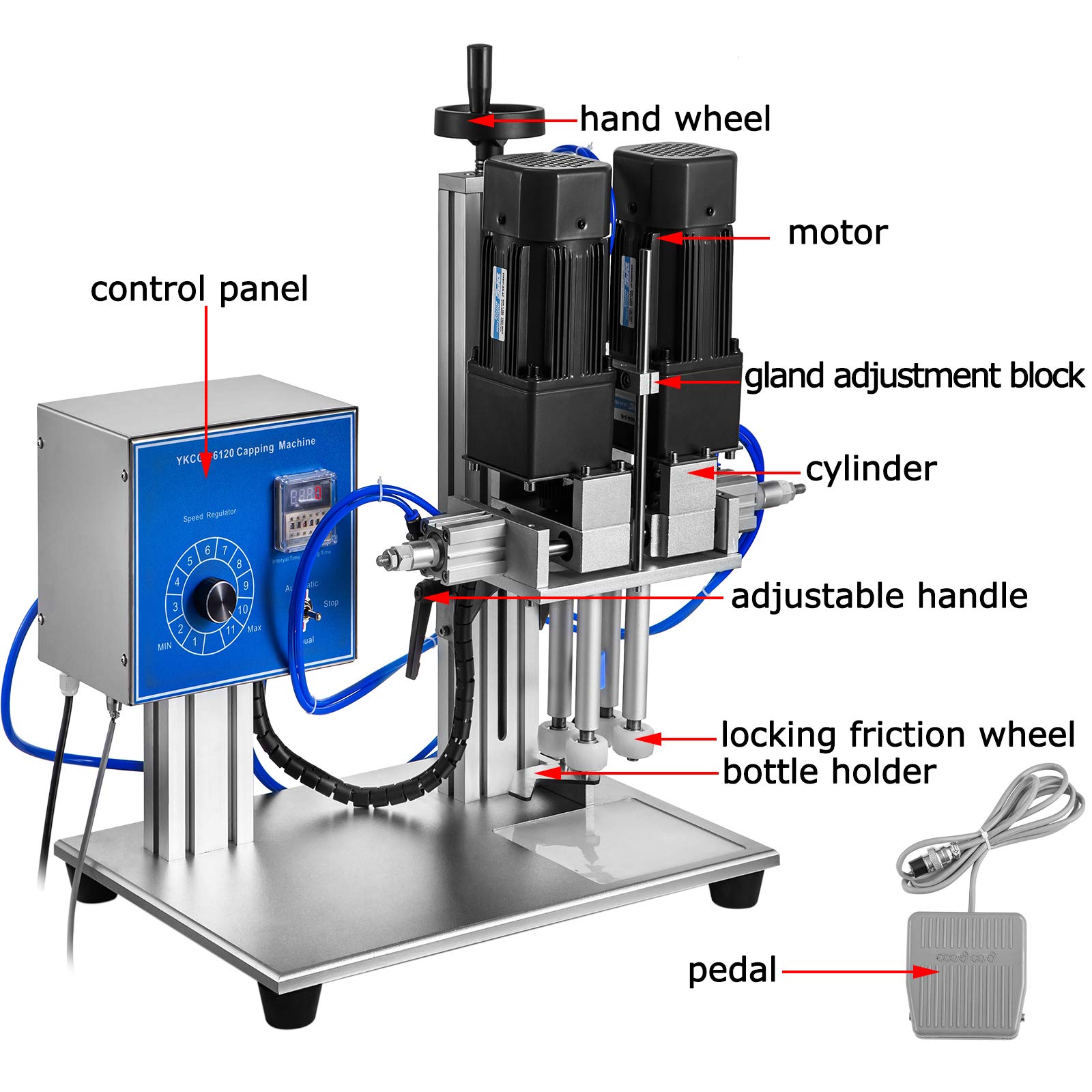 BestEquip Automatic Screw Capping Machine 16-55mm Adjustable Capping Diameter for Round Bottles | Electric & Pneumatic Desktop Bottle Capper for 50-300mm Height | Perfect for Beverage, Cosmetic & Pharmaceutical Packaging Production Line
