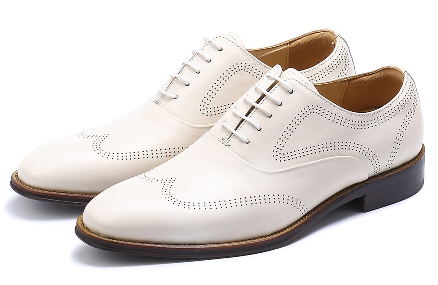 Men's Formal Dress Shoes - Business Oxford Lace Up Shoes in Ivory White for Office, Wedding & Special Occasions