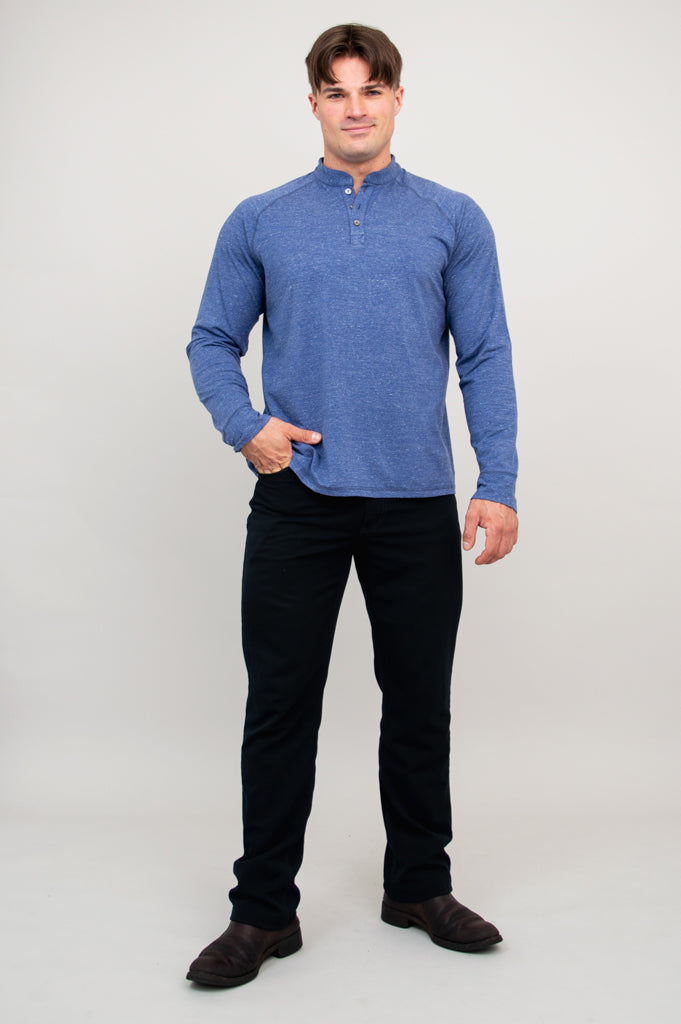 Men's Denim Henley Shirt - Soft Bamboo Fabric for Casual Wear & Outdoor Activities