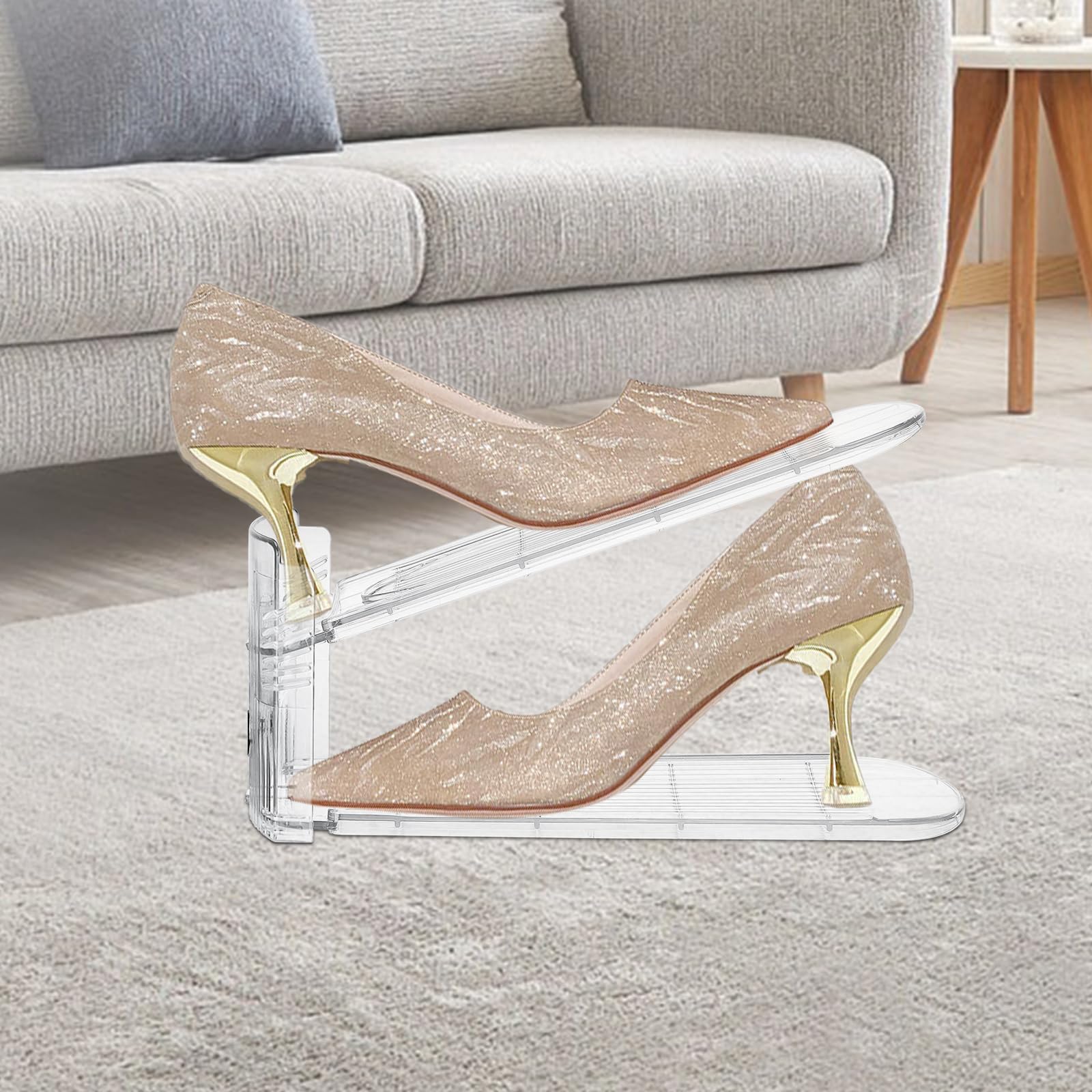 12-Pack Clear Shoe Stacker Organizer for Closet - Space Saving Shoe Rack & Storage Holder for Sneakers, Heels & Boots - Perfect for Small Closets, Dorm Rooms & Entryway Organization