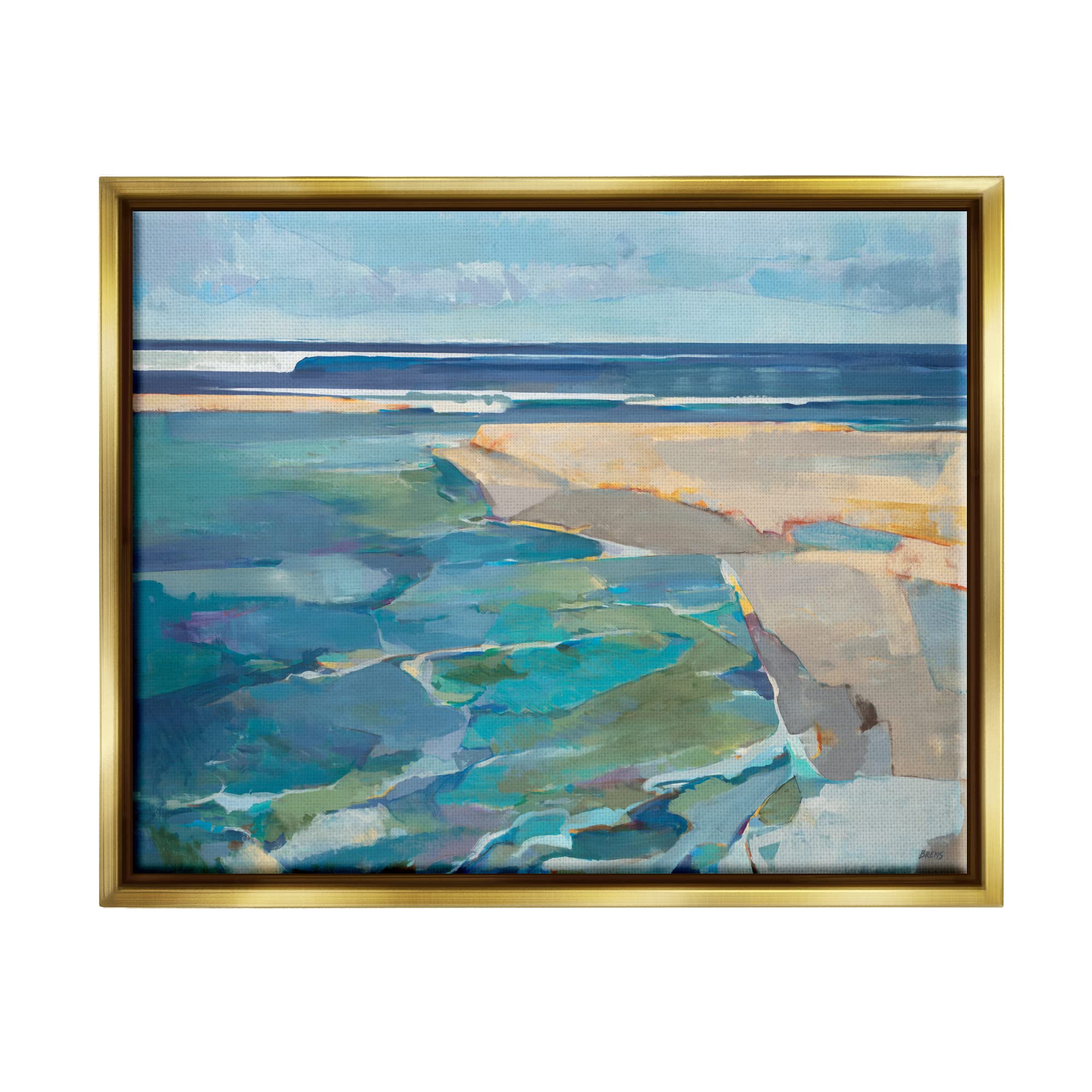 Abstract Beach Landscape Pastel Cubism Framed Wall Art - Floater Frame Painting by Stupell Industries | Coastal Home Decor, Living Room & Bedroom Wall Art